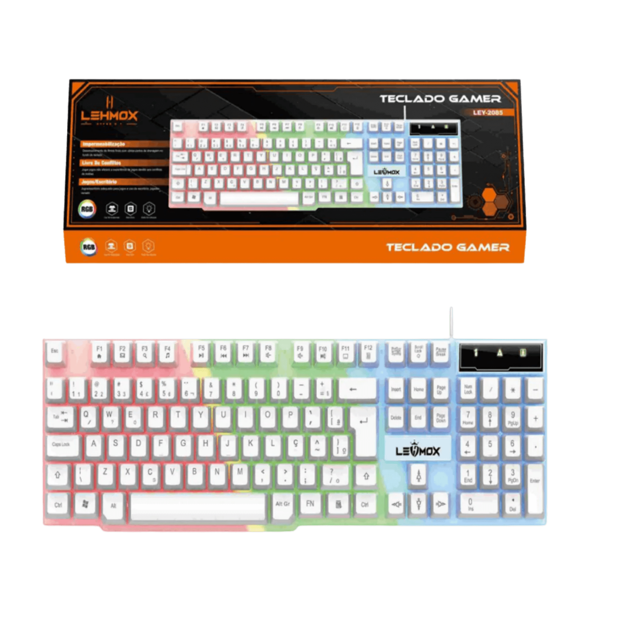 Teclado Gamer Iluminado Branco Lehmox LEY-2085 Semi Mecânico RGB USB